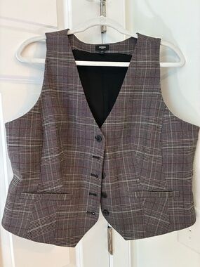 NWOT Express Plaid Vest - Gray with Subtle Burgundy Windowpane